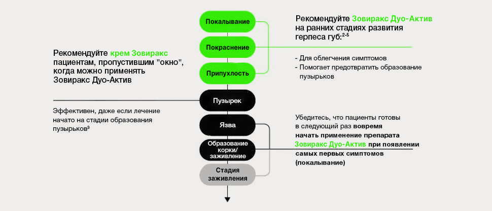Ориентация на стадии развития герпеса губ